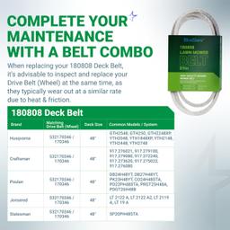 180808 Deck Belt - for 48 inch Deck Husqvarna GT5000 YTH2148 YTH2048 YTH2248 YTH1848XP YTH2448 AYP Craftsman Lawn Mowers - Replaces 532180808 174369 532174369 | 5/8" x 89" thumbnail 4