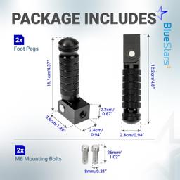 M8 Motorcycle Foldable Foot Pegs - CNC Aluminum 90° Foldable Anti-Slip Footrests - Universal Pedals for Bike E-Bike ATV UTV Dirt Bike Go Kart (Black) - Pack of 2 thumbnail 1