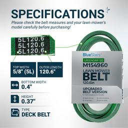 [Upgraded Grip120] M154960 Secondary Deck Belt for 54 Inch John Deere GX255 GX335 GX355 X540 X320 X530 X590 Lawn Mower - Replaces M143923 | 5/8" x 120.6" thumbnail 1