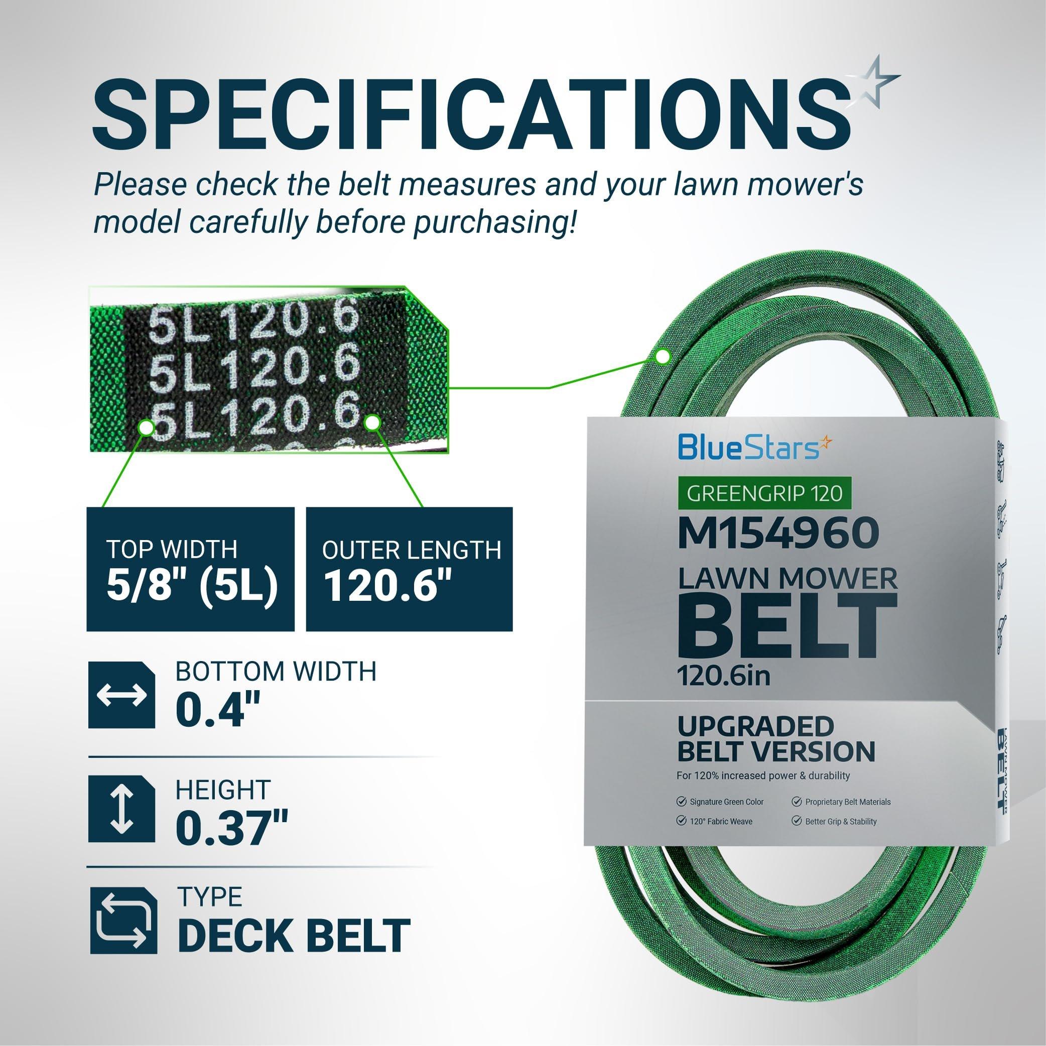 [Upgraded Grip120] M154960 Secondary Deck Belt for 54 Inch John Deere GX255 GX335 GX355 X540 X320 X530 X590 Lawn Mower - Replaces M143923 | 5/8" x 120.6" image 1