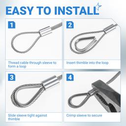[Lifetime Warranty] 1/16" Wire Rope Kit - 100FT with 25pcs Aluminum Sleeves and 10pcs Thimbles - 7x7 Strand Core Heavy Duty Wire for Deck Railing, String Lights, Garden Trellis and More thumbnail 7