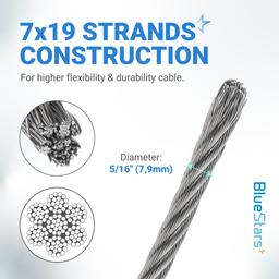 [Lifetime Warranty] 5/16" Wire Rope Kit - 50FT Wire Rope with 8pcs Clip Clamps and 8pcs Thimbles - 7x19 Strand Core Heavy Braided Steel Cable for Boat Lifts, Dock Rigging, Outdoor Use and More thumbnail 2
