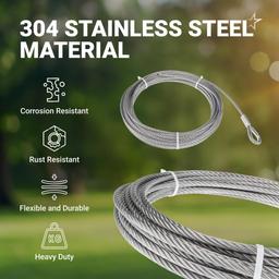 [Lifetime Warranty] 5/16" Wire Rope Kit - 50FT Wire Rope with 8pcs Clip Clamps and 8pcs Thimbles - 7x19 Strand Core Heavy Braided Steel Cable for Boat Lifts, Dock Rigging, Outdoor Use and More thumbnail 4