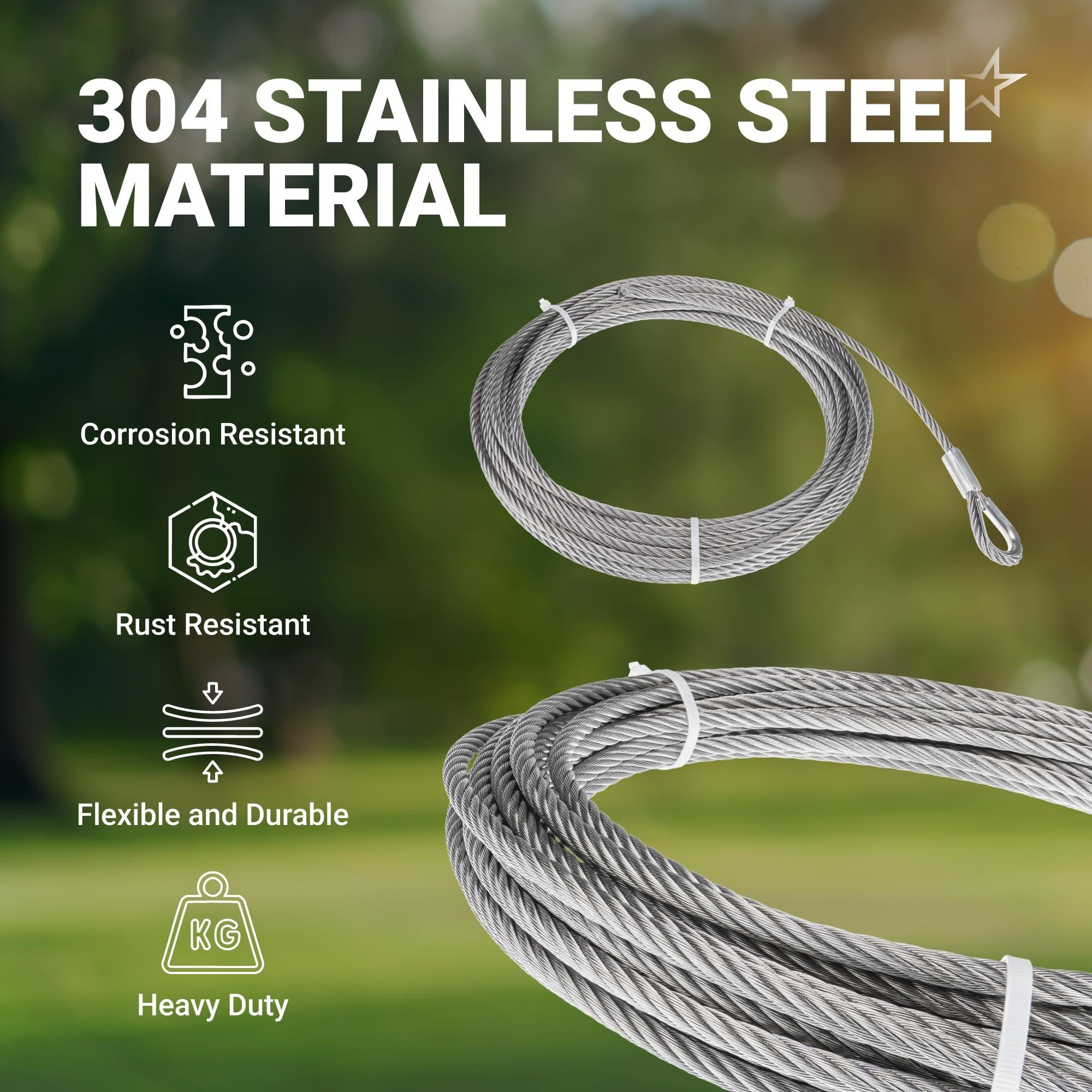 [Lifetime Warranty] 5/16" Wire Rope Kit - 50FT Wire Rope with 8pcs Clip Clamps and 8pcs Thimbles - 7x19 Strand Core Heavy Braided Steel Cable for Boat Lifts, Dock Rigging, Outdoor Use and More image 4