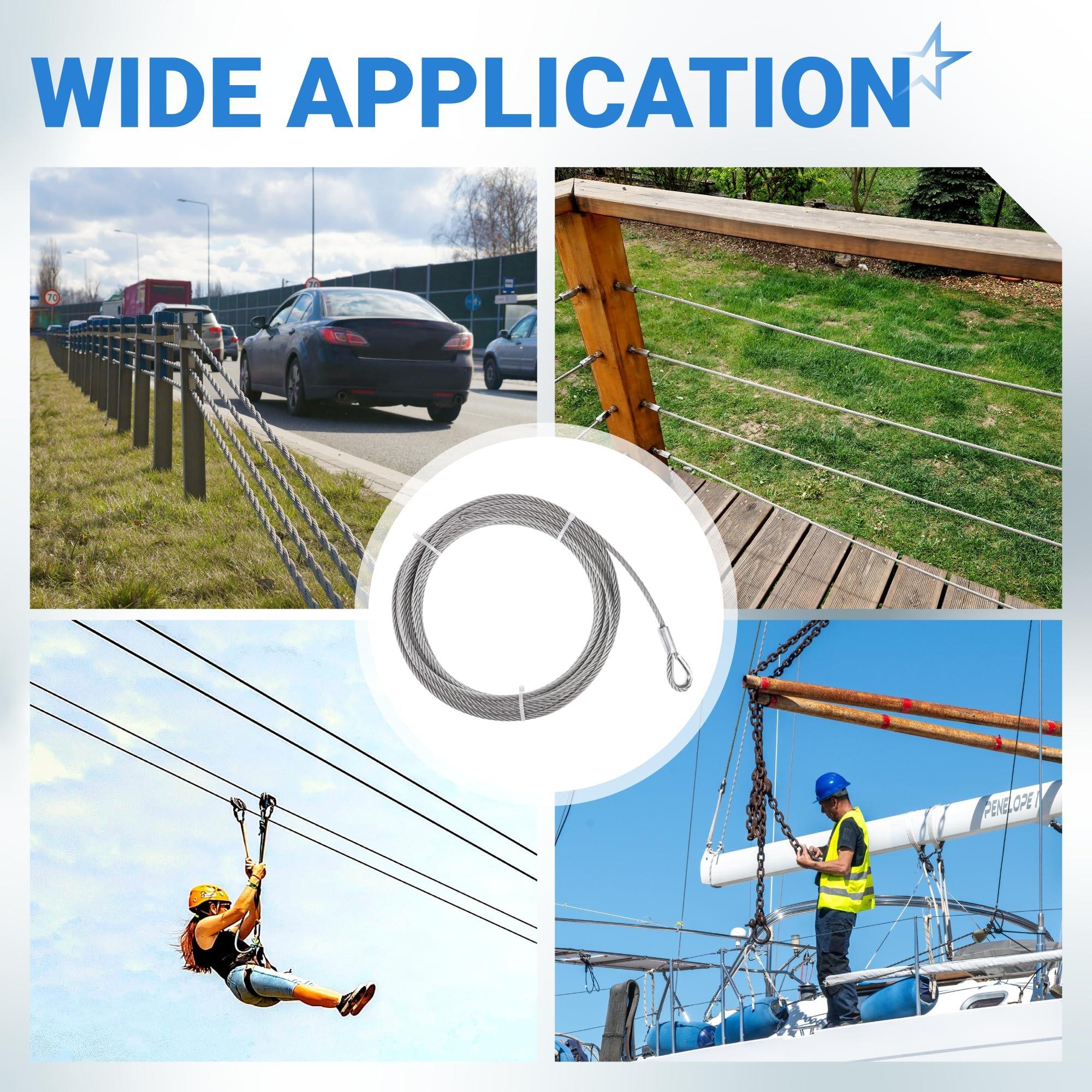[Lifetime Warranty] 5/16" Wire Rope Kit - 50FT Wire Rope with 8pcs Clip Clamps and 8pcs Thimbles - 7x19 Strand Core Heavy Braided Steel Cable for Boat Lifts, Dock Rigging, Outdoor Use and More image 6