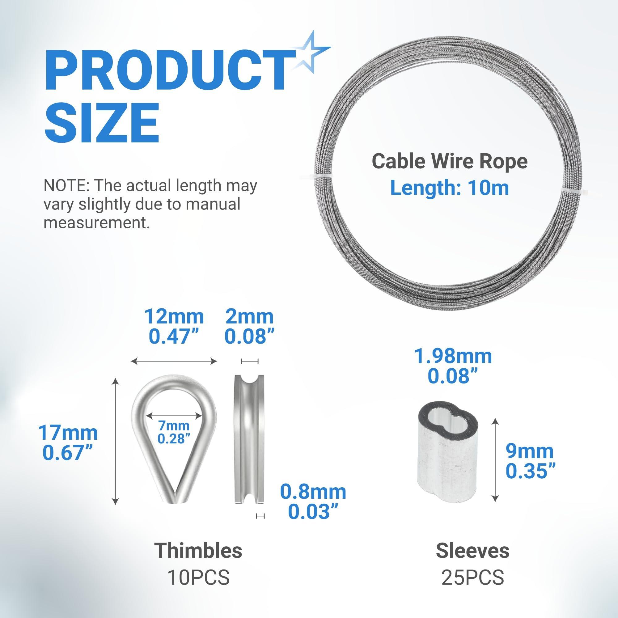 [Lifetime Warranty] 1/16" Wire Rope Kit - 100FT with 25pcs Aluminum Sleeves and 10pcs Thimbles - 7x7 Strand Core Heavy Duty Wire for Deck Railing, String Lights, Garden Trellis and More image 1