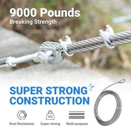 [Lifetime Warranty] 5/16" Wire Rope Kit - 50FT Wire Rope with 8pcs Clip Clamps and 8pcs Thimbles - 7x19 Strand Core Heavy Braided Steel Cable for Boat Lifts, Dock Rigging, Outdoor Use and More thumbnail 3