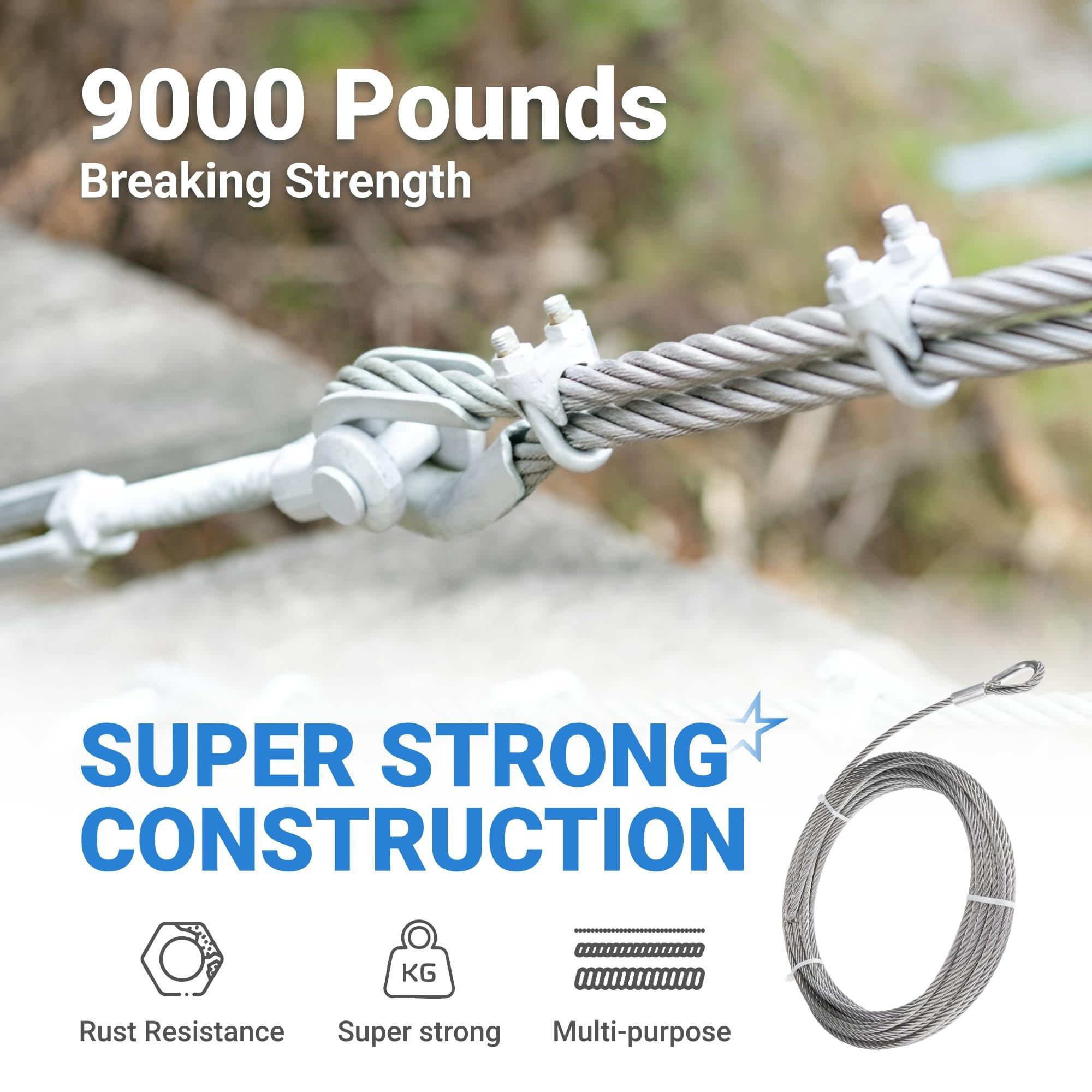 [Lifetime Warranty] 5/16" Wire Rope Kit - 50FT Wire Rope with 8pcs Clip Clamps and 8pcs Thimbles - 7x19 Strand Core Heavy Braided Steel Cable for Boat Lifts, Dock Rigging, Outdoor Use and More image 3