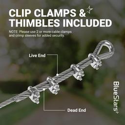 [Lifetime Warranty] 5/16" Wire Rope Kit - 50FT Wire Rope with 8pcs Clip Clamps and 8pcs Thimbles - 7x19 Strand Core Heavy Braided Steel Cable for Boat Lifts, Dock Rigging, Outdoor Use and More thumbnail 5