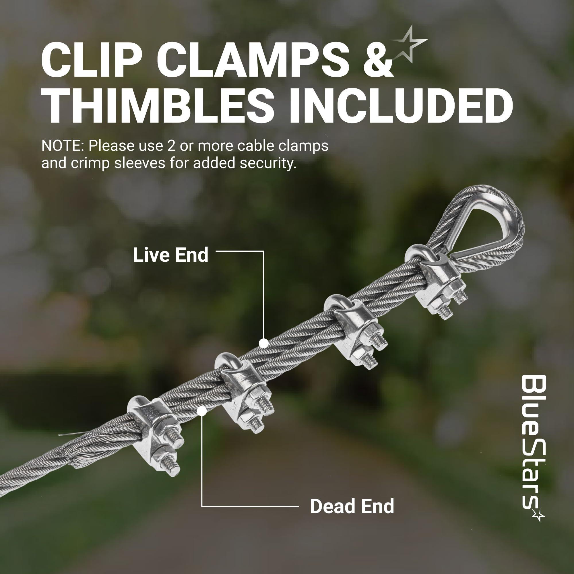 [Lifetime Warranty] 5/16" Wire Rope Kit - 50FT Wire Rope with 8pcs Clip Clamps and 8pcs Thimbles - 7x19 Strand Core Heavy Braided Steel Cable for Boat Lifts, Dock Rigging, Outdoor Use and More image 5