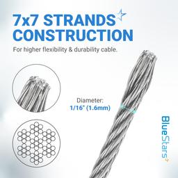 [Lifetime Warranty] 1/16" Wire Rope Kit - 100FT with 25pcs Aluminum Sleeves and 10pcs Thimbles - 7x7 Strand Core Heavy Duty Wire for Deck Railing, String Lights, Garden Trellis and More thumbnail 2