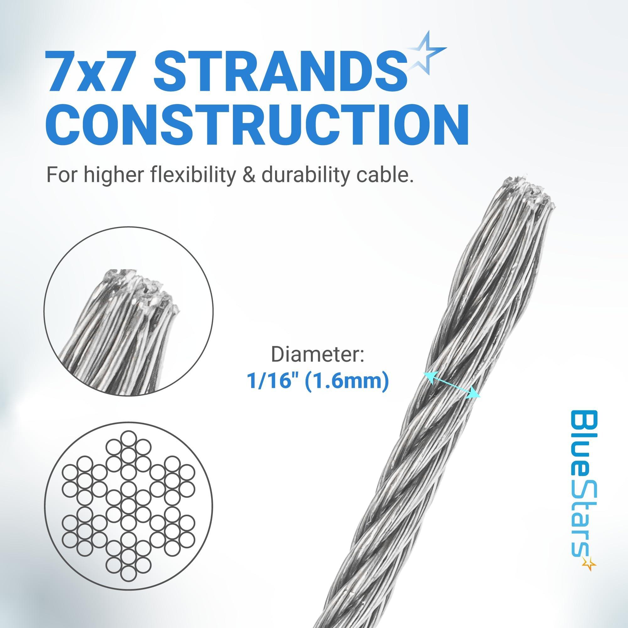 [Lifetime Warranty] 1/16" Wire Rope Kit - 100FT with 25pcs Aluminum Sleeves and 10pcs Thimbles - 7x7 Strand Core Heavy Duty Wire for Deck Railing, String Lights, Garden Trellis and More image 2