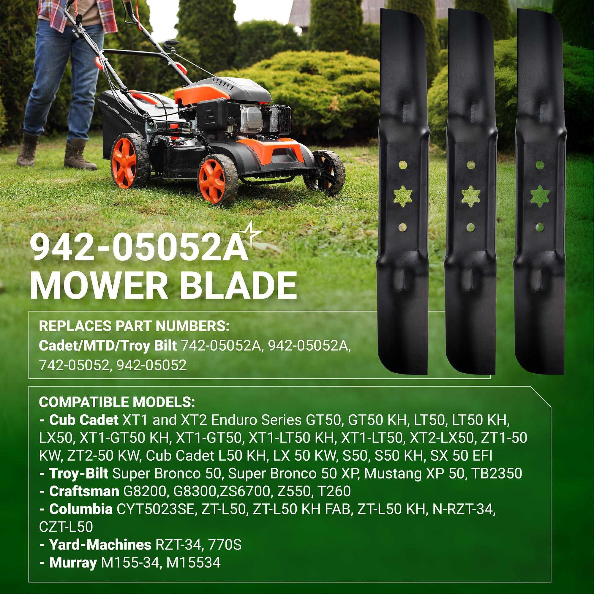 BlueStars 942-05052A Mower Blades for 50 Inch Deck Lawn Mower - Fit for Cub Cadet 50 Inch XT1 LT50 GT50 RZT SX50 EFI FAB Troy Bilt Mustang XP Craftsman Z550 742-05052A - Medium Lift Mulching 3 Packs image 2