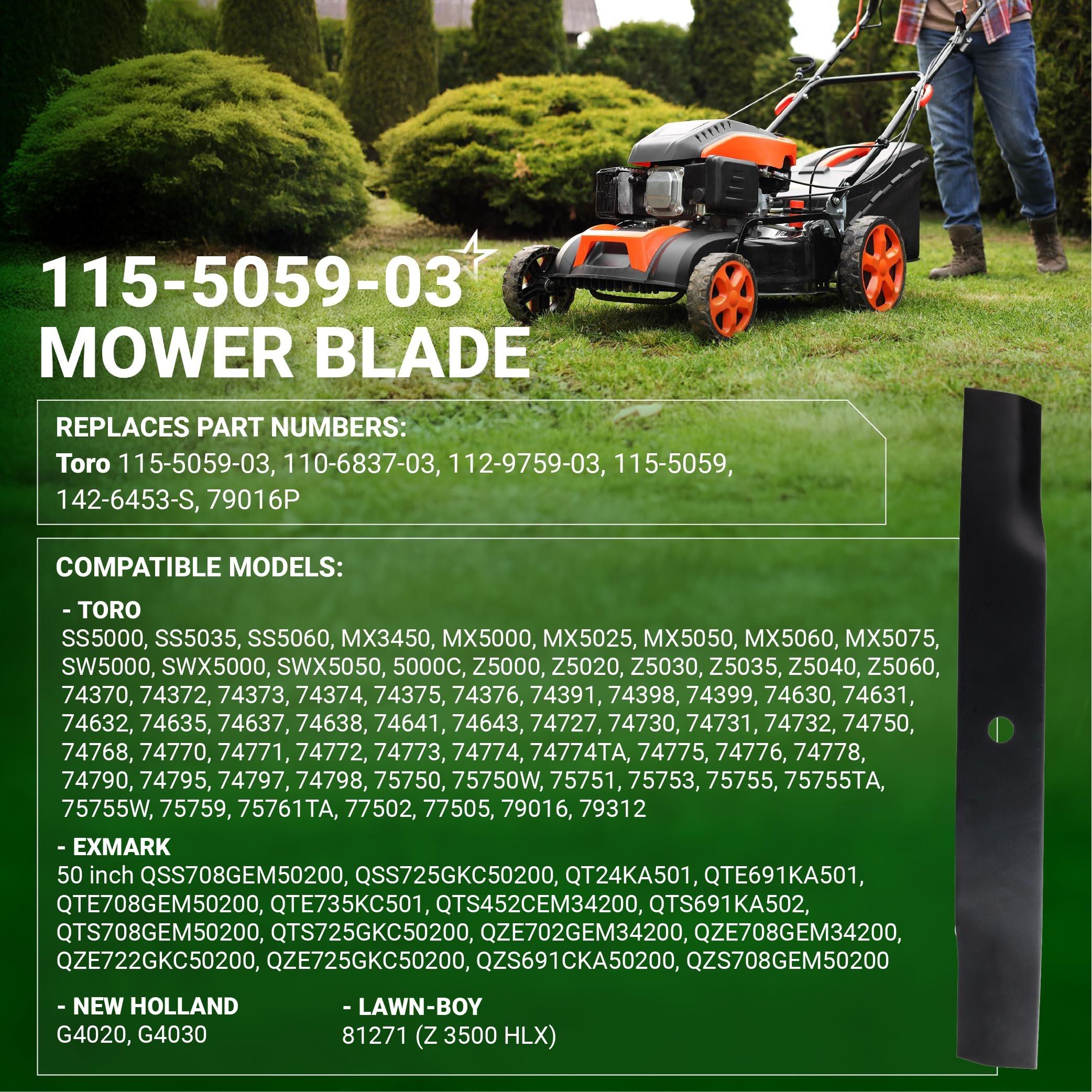 BlueStars 115-5059-03 Mower Blades - Fit for oro TimeCutter 50 Inch SS5000 75750 MX5000 75755 MX5060 MX5050 Exmark Quest 142-6453-S 110-6837-03 - Replaces 110-6837-03 112-9759-03 Zero Turn 3 Packs image 2