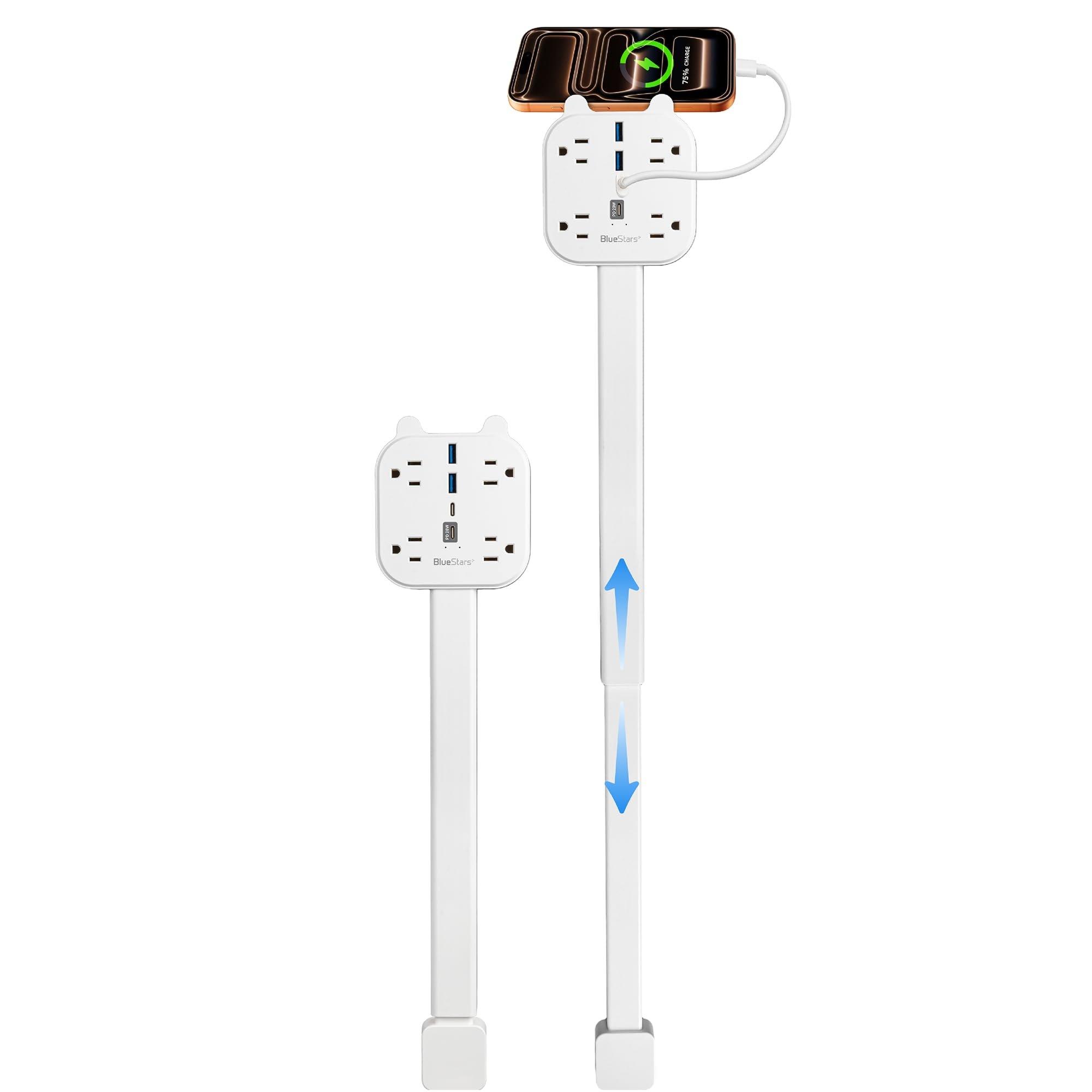 [Lifetime Warranty] Electrical Outlet Extender Stick, 360° Rotating Wall Outlet Expander with 4 AC Outlets, USB-C PD 20W Fast Charging, 2 USB-A & 2 USB-C Ports, 18"-27" Adjustable Power Strip image 0