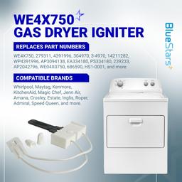 [2026 Upgraded] WE4X750 279311 Gas Dryer Igniter - Compatible with Kenmore Whirlpool Maytag GE Frigidaire Dryer - Replaces AP3094138 239233 WE4X750 4391996 WE04X0750 (Flat Style Ignitor) thumbnail 3