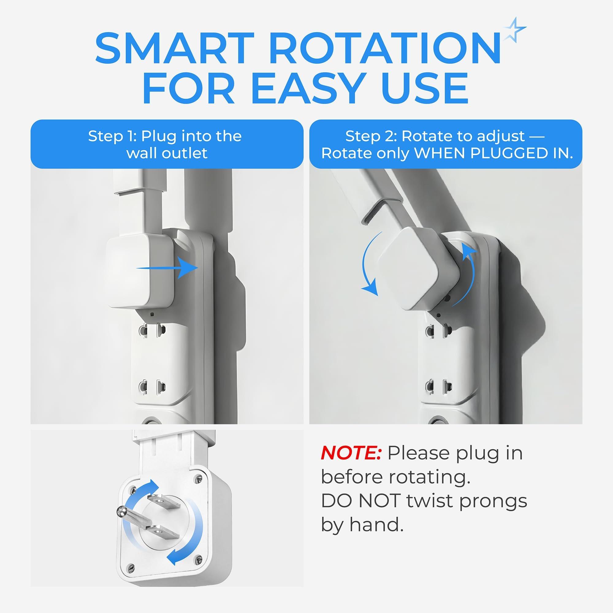 [Lifetime Warranty] Electrical Outlet Extender Stick, 360° Rotating Wall Outlet Expander with 4 AC Outlets, USB-C PD 20W Fast Charging, 2 USB-A & 2 USB-C Ports, 18"-27" Adjustable Power Strip image 4