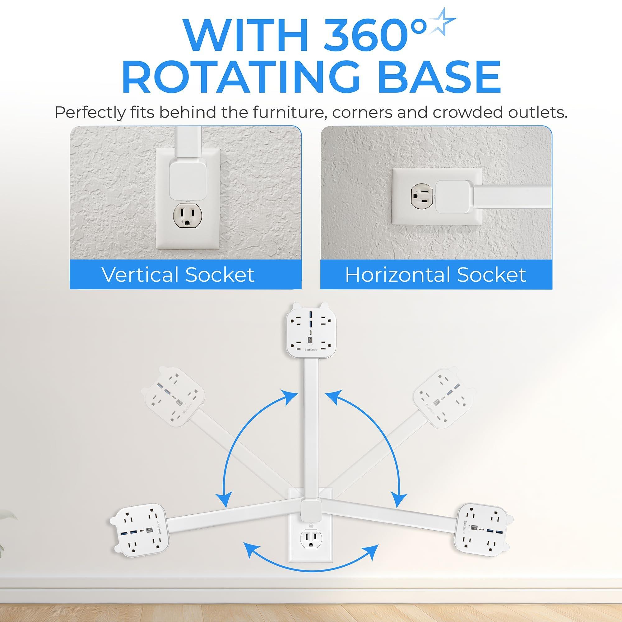 [Lifetime Warranty] Electrical Outlet Extender Stick, 360° Rotating Wall Outlet Expander with 4 AC Outlets, USB-C PD 20W Fast Charging, 2 USB-A & 2 USB-C Ports, 18"-27" Adjustable Power Strip image 3