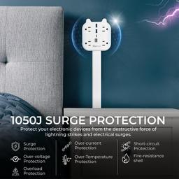 [Lifetime Warranty] Electrical Outlet Extender Stick, 360° Rotating Wall Outlet Expander with 4 AC Outlets, USB-C PD 20W Fast Charging, 2 USB-A & 2 USB-C Ports, 18"-27" Adjustable Power Strip thumbnail 8