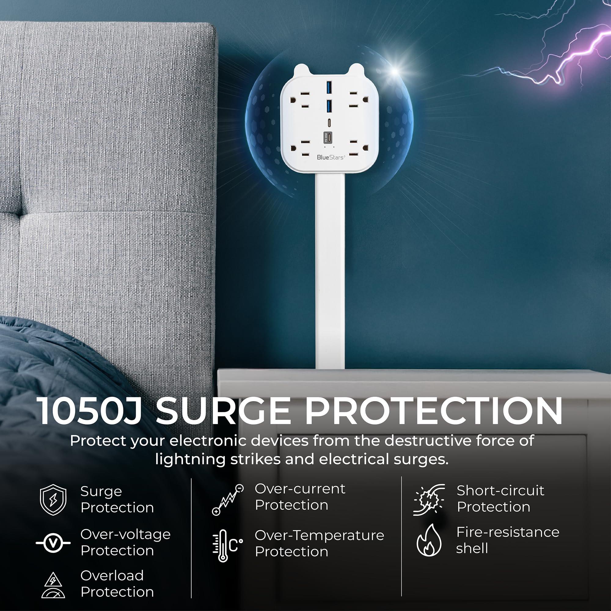 [Lifetime Warranty] Electrical Outlet Extender Stick, 360° Rotating Wall Outlet Expander with 4 AC Outlets, USB-C PD 20W Fast Charging, 2 USB-A & 2 USB-C Ports, 18"-27" Adjustable Power Strip image 8