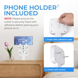[Lifetime Warranty] Electrical Outlet Extender Stick, 360° Rotating Wall Outlet Expander with 4 AC Outlets, USB-C PD 20W Fast Charging, 2 USB-A & 2 USB-C Ports, 18"-27" Adjustable Power Strip thumbnail 6