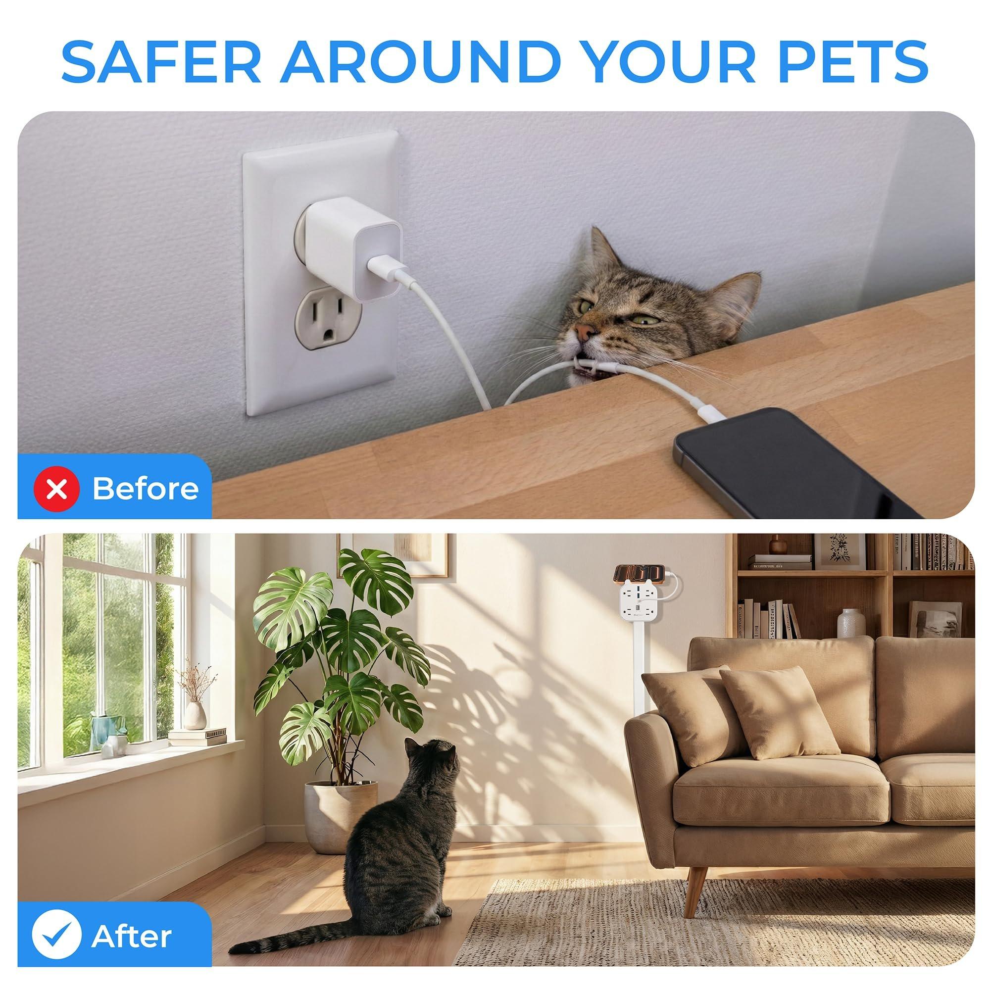 [Lifetime Warranty] Electrical Outlet Extender Stick, 360° Rotating Wall Outlet Expander with 4 AC Outlets, USB-C PD 20W Fast Charging, 2 USB-A & 2 USB-C Ports, 18"-27" Adjustable Power Strip image 7