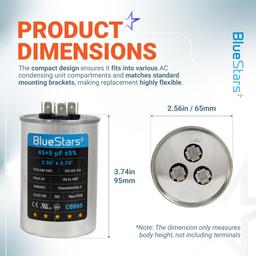 [Upgraded] 45+5 uF 45/5 MFD ±5% 370/440VAC CBB65 Dual Run Round Capacitor | CE cRUus Certified thumbnail 2
