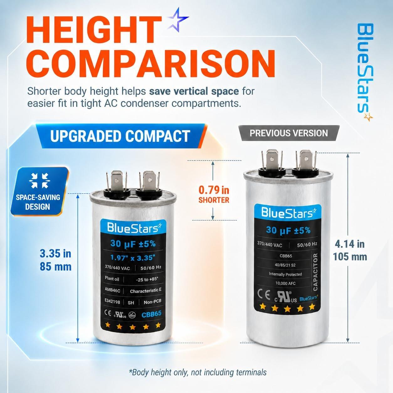 [Upgraded] 30 uF MFD ±5% 370V 440V AC CBB65 Multi-Purpose Motor Run Round Capacitor | CE cRUus Certified image 3