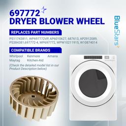 [Upgraded] BlueStars 697772 Dryer Blower Wheel - Compatible with Whirlpool Maytag Kenmore Amana Dryer - Replaces AP6010627 PS11743811 687613 PS384381 W10874014 thumbnail 2