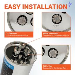 [Upgraded] 45+5 uF 45/5 MFD ±5% 370/440VAC CBB65 Dual Run Round Capacitor | CE cRUus Certified thumbnail 7