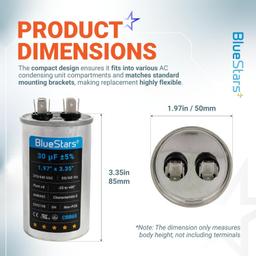 [Upgraded] 30 uF MFD ±5% 370V 440V AC CBB65 Multi-Purpose Motor Run Round Capacitor | CE cRUus Certified thumbnail 2