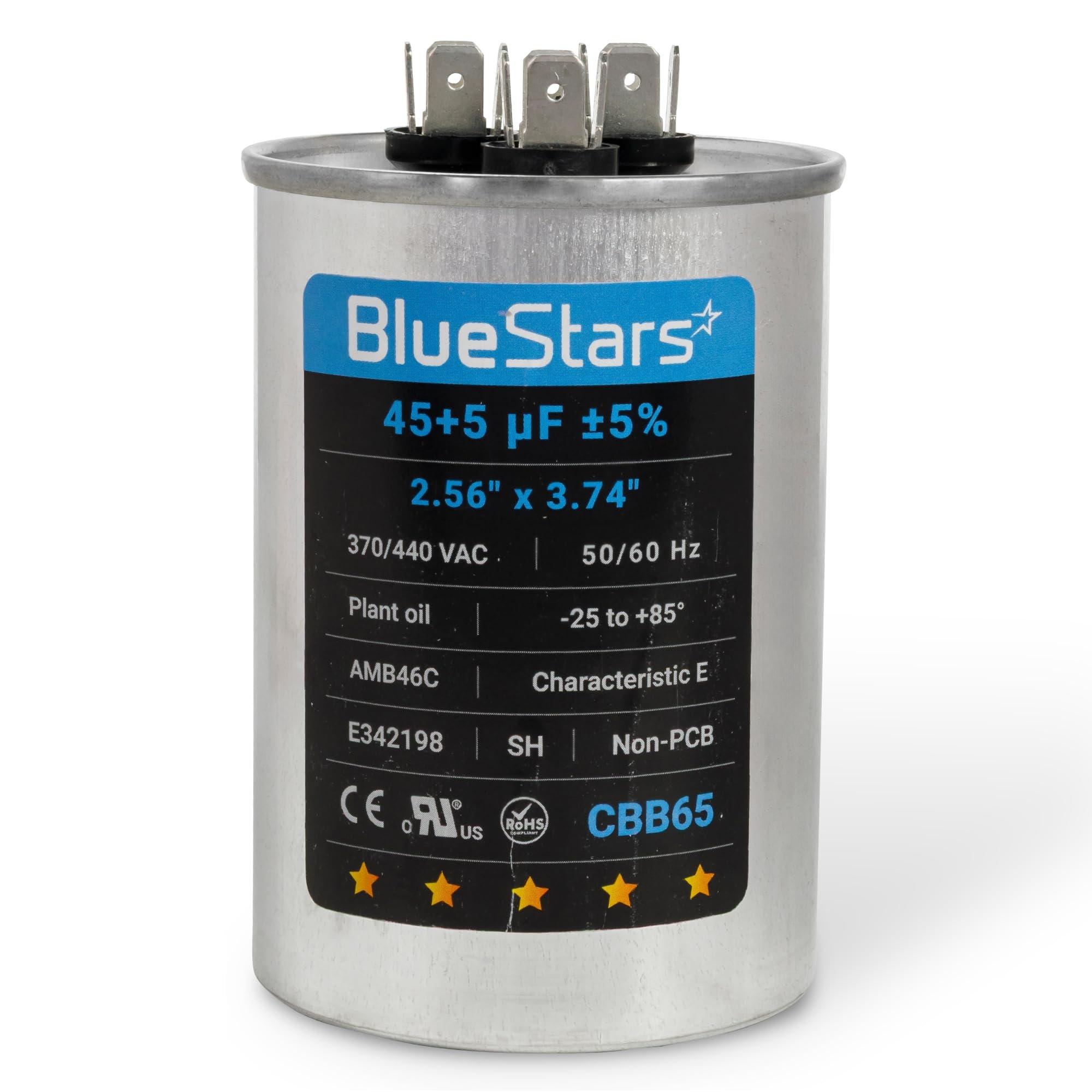 [Upgraded] 45+5 uF 45/5 MFD ±5% 370/440VAC CBB65 Dual Run Round Capacitor | CE cRUus Certified image 0