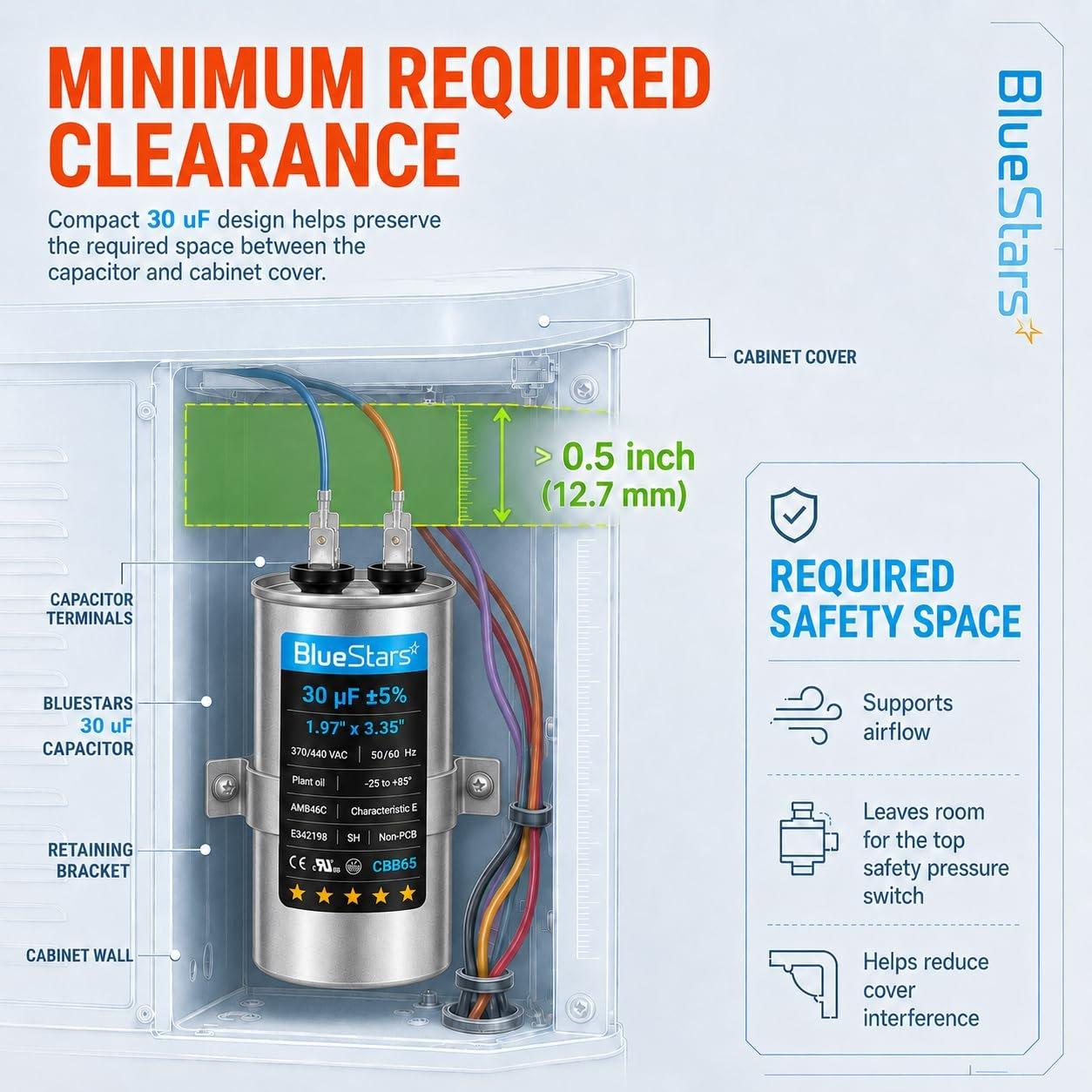 [Upgraded] 30 uF MFD ±5% 370V 440V AC CBB65 Multi-Purpose Motor Run Round Capacitor | CE cRUus Certified image 5