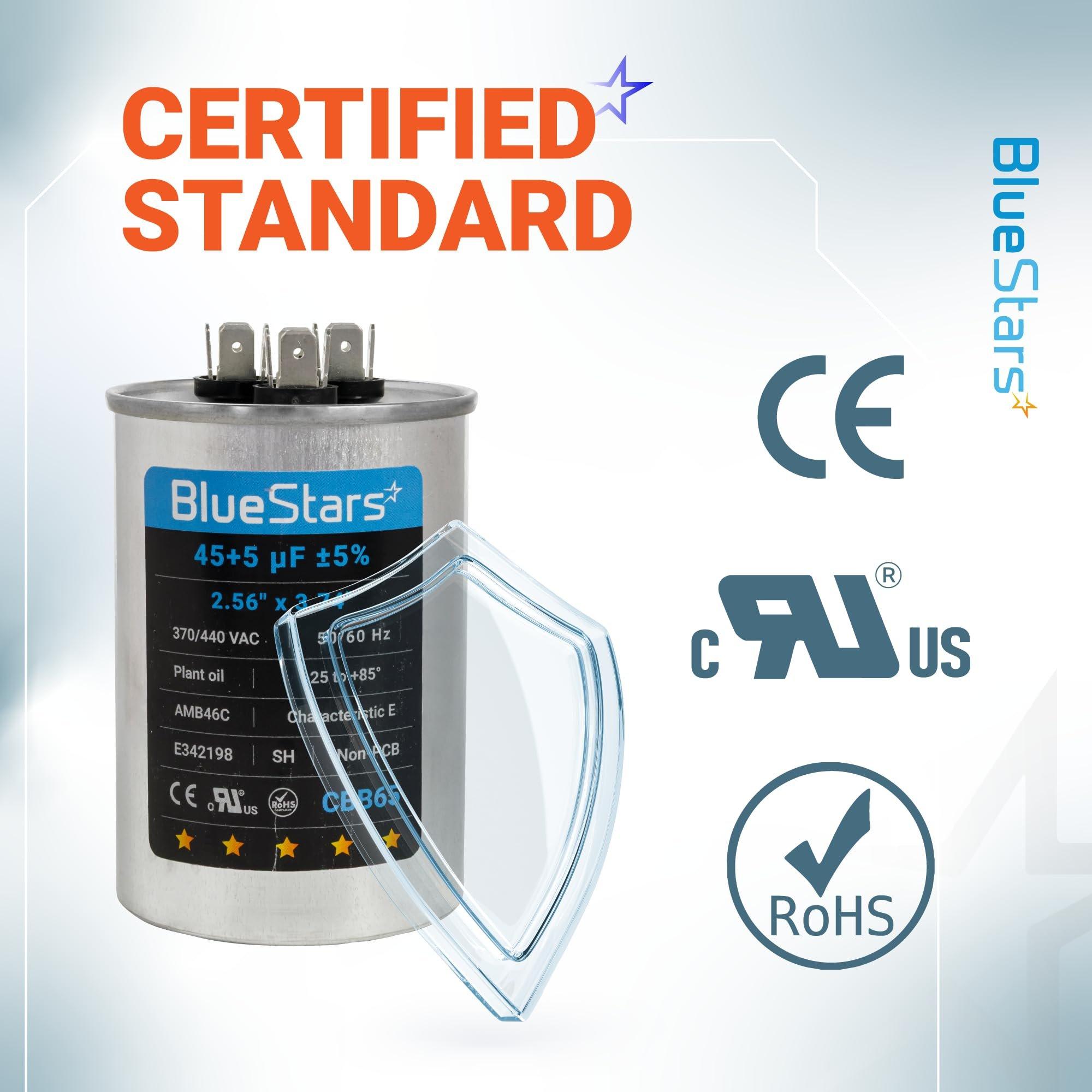 [Upgraded] 45+5 uF 45/5 MFD ±5% 370/440VAC CBB65 Dual Run Round Capacitor | CE cRUus Certified image 1