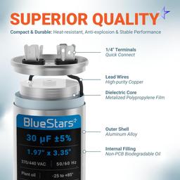 [Upgraded] 30 uF MFD ±5% 370V 440V AC CBB65 Multi-Purpose Motor Run Round Capacitor | CE cRUus Certified thumbnail 8