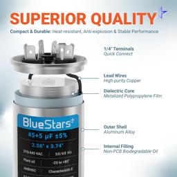 [Upgraded] 45+5 uF 45/5 MFD ±5% 370/440VAC CBB65 Dual Run Round Capacitor | CE cRUus Certified thumbnail 8