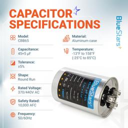 [Upgraded] 45+5 uF 45/5 MFD ±5% 370/440VAC CBB65 Dual Run Round Capacitor | CE cRUus Certified thumbnail 6