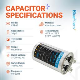 [Upgraded] 30 uF MFD ±5% 370V 440V AC CBB65 Multi-Purpose Motor Run Round Capacitor | CE cRUus Certified thumbnail 6