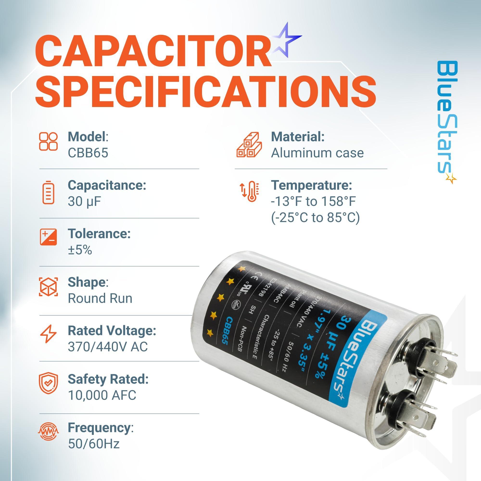 [Upgraded] 30 uF MFD ±5% 370V 440V AC CBB65 Multi-Purpose Motor Run Round Capacitor | CE cRUus Certified image 6