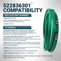 [Grip120] 582236301 Deck Belt for 54" Husqvarna, 48" MTD Cub Cadet, Gravely, Ariens Lawn Mower - Replaces 954-04329 754-04329 | 137" x 1/2" thumbnail 5