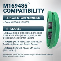 [Grip120] M169485 Primary Deck Belt for John Deere X330 X350 X354 X370 X380 X390 X394, X570 X580 X584 X590 Lawn Tractors, Mower Belt - Replaces UC39236 | 5/8" x 74.8" thumbnail 5