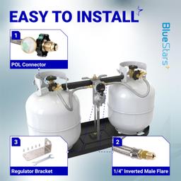 2-Stage Automatic Changeover LP Propane Gas Regulator with 36" Pigtail Hoses with Gauge POL Connect 100lb Propane Tank Regulator 1/4" Inverted Male Flare for RV Trailer Camper | CSA Certified thumbnail 3