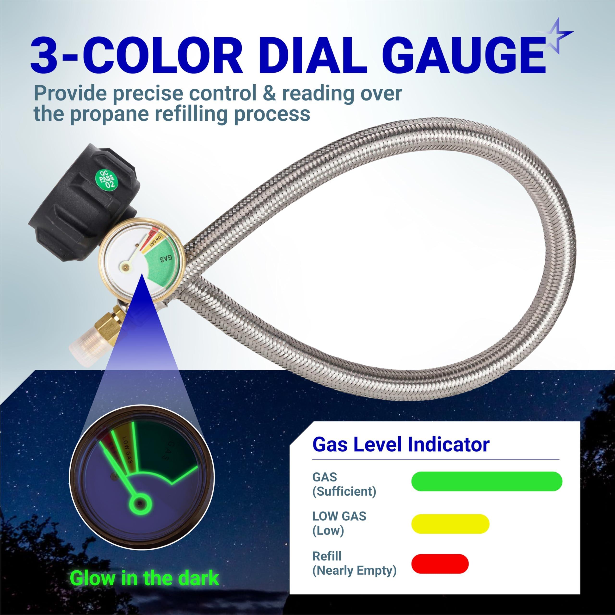 2-Stage Automatic Changeover LP Propane Gas Regulator with Two 18" Pigtail Hoses with Gauge & 4FT Outlet Regulator Stainless Hose 1/4 Inverted Male Flare for RV Camper Trailer | CSA Certified image 7