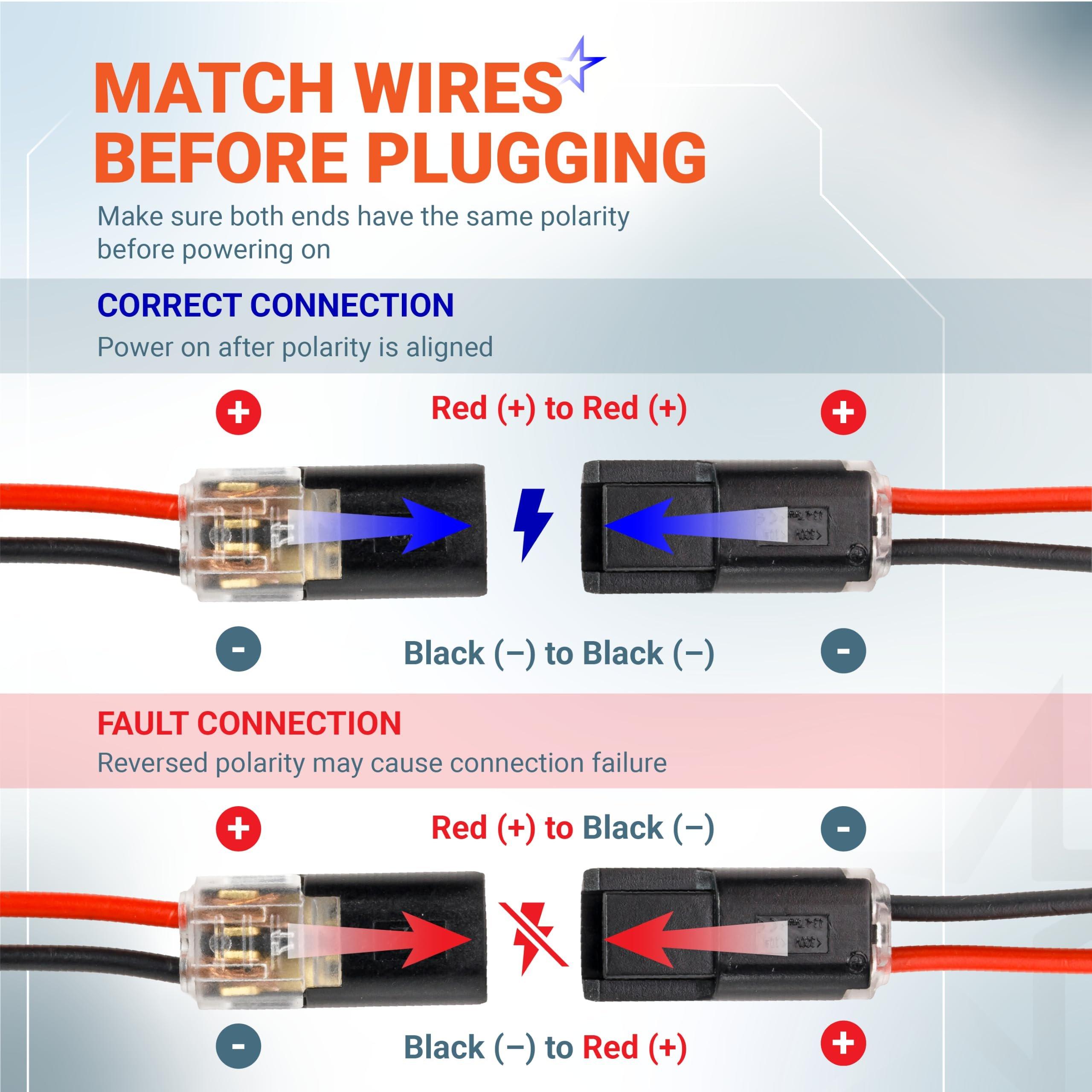 2 Pin Double Wire Plug-in Connectors with Locking Buckle, 18-22 AWG Low Voltage Quick Wire Splice Connectors | Pack of 100 image 9