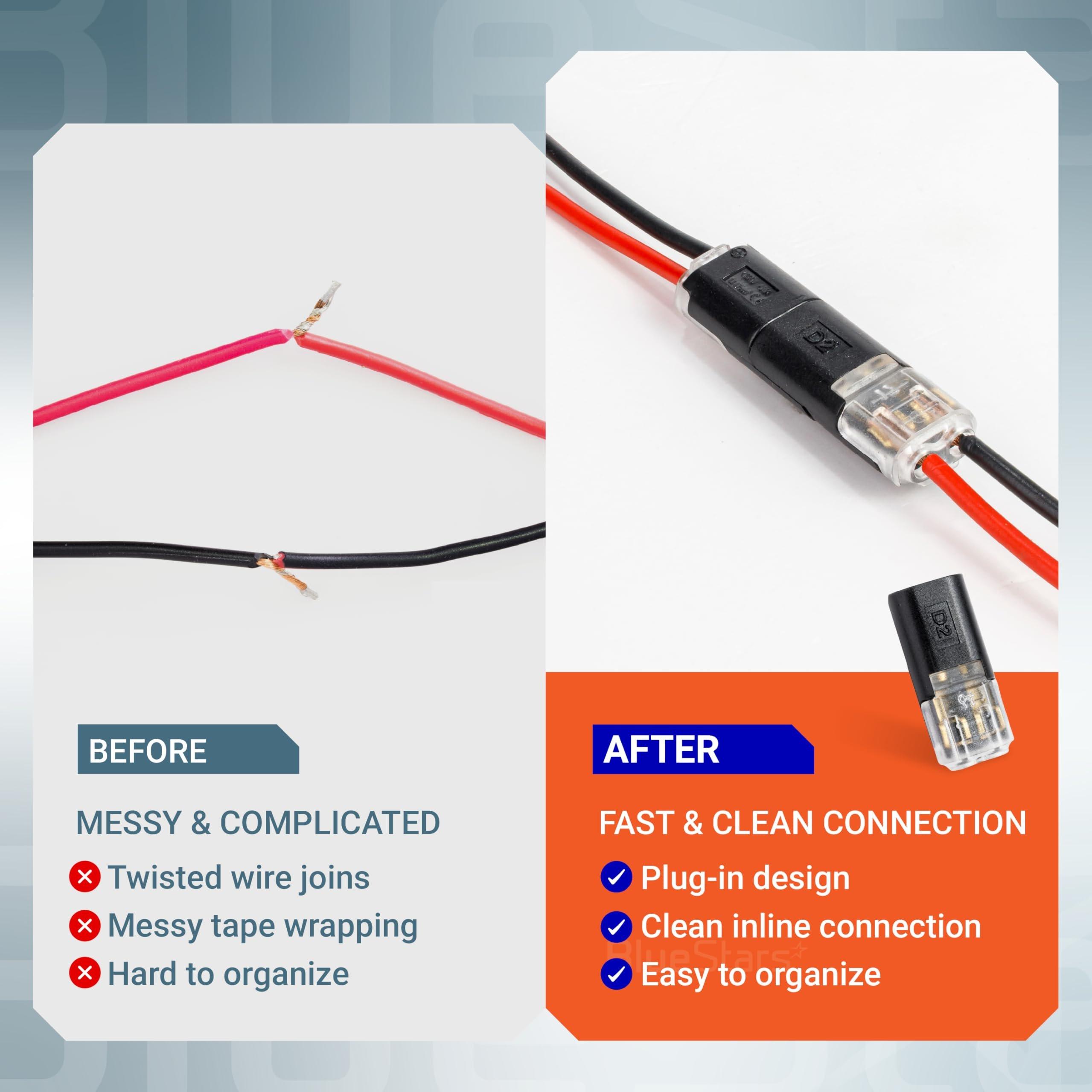 2 Pin Double Wire Plug-in Connectors with Locking Buckle, 18-22 AWG Low Voltage Quick Wire Splice Connectors | Pack of 100 image 8