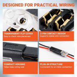 2 Pin Double Wire Plug-in Connectors with Locking Buckle, 18-22 AWG Low Voltage Quick Wire Splice Connectors | Pack of 100 thumbnail 6