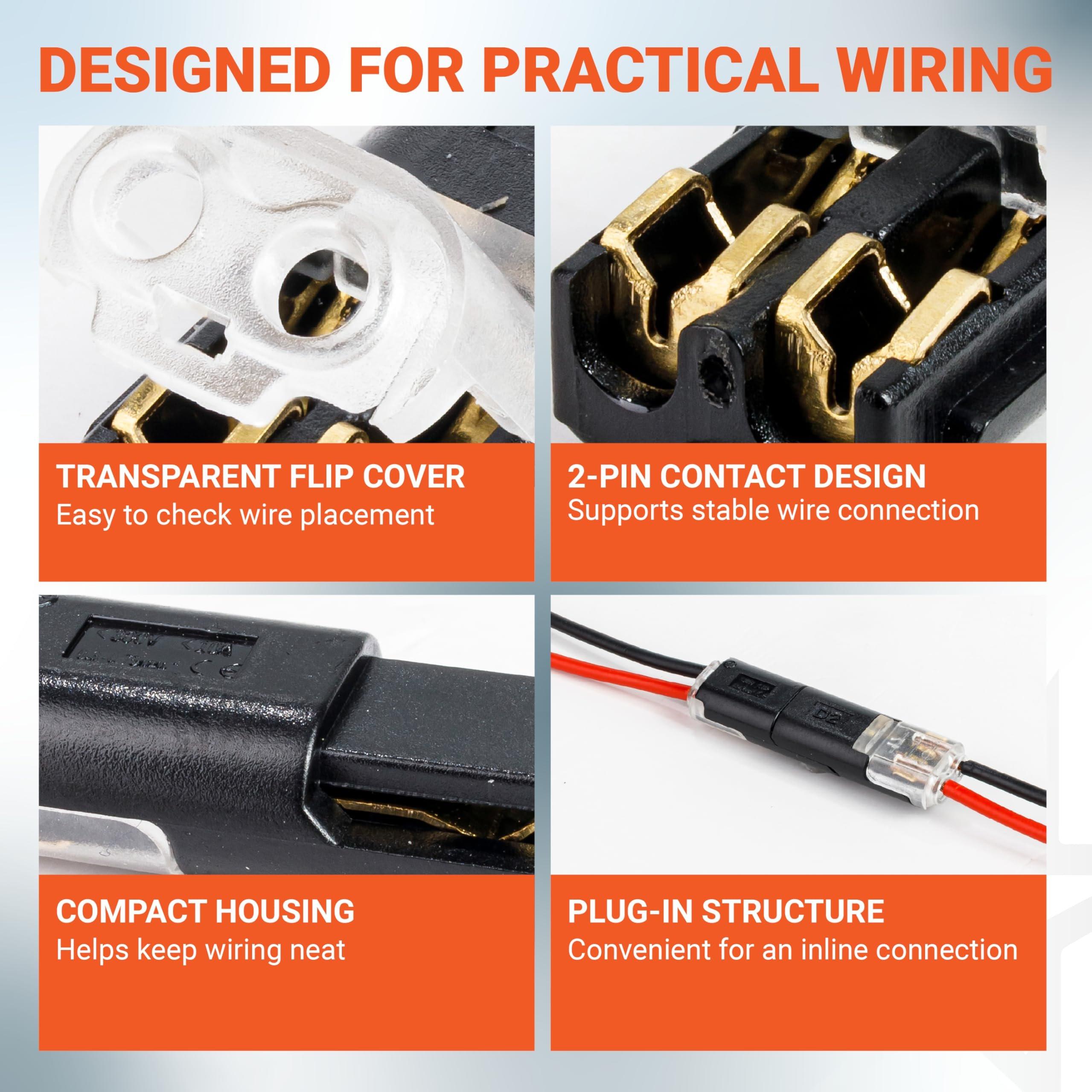 2 Pin Double Wire Plug-in Connectors with Locking Buckle, 18-22 AWG Low Voltage Quick Wire Splice Connectors | Pack of 100 image 6
