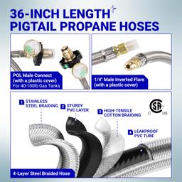 2-Stage Automatic Changeover LP Propane Gas Regulator with 36" Pigtail Hoses with Gauge POL Connect 100lb Propane Tank Regulator 1/4" Inverted Male Flare for RV Trailer Camper | CSA Certified thumbnail 5