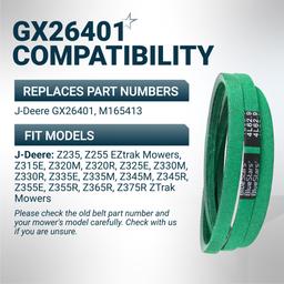 [Grip120] GX26401 Traction Drive Belt for John Deere ZTrak Zero-Turn Mowers Z235 Z255 Z335E Z335M Z345M Z345R Z355E Z355R Z375R, V-Belt - Replaces M165413 | 1/2" x 62.9" thumbnail 5