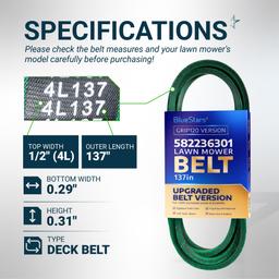 [Grip120] 582236301 Deck Belt for 54" Husqvarna, 48" MTD Cub Cadet, Gravely, Ariens Lawn Mower - Replaces 954-04329 754-04329 | 137" x 1/2" thumbnail 1